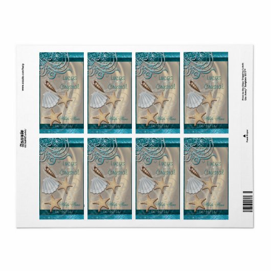 Shimmering Seashell Blauwgroen Bruiloft Wijn Label (Full Sheet)