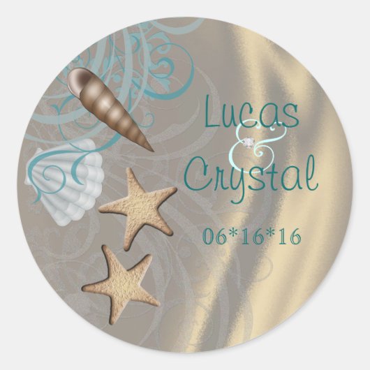 Shimmering Seashell Blauwgroen Save The Date Stick Ronde Sticker (Voorkant)