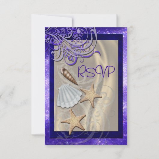 Shimmering Seashell Paarse Beach Rsvp Uitnodiging (Voorkant)