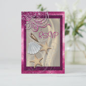 Shimmering Seashell Roze Beach Rsvp Uitnodiging (Staand voorkant)
