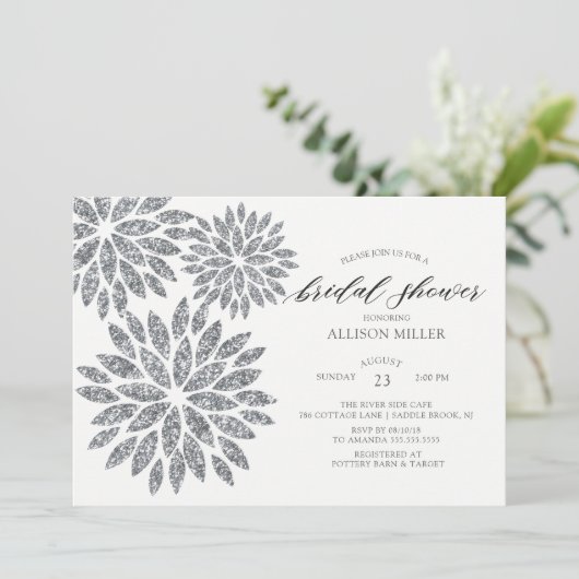 Shimmering Silver Dahlias Vrijgezellenfeest Kaart (Staand voorkant)