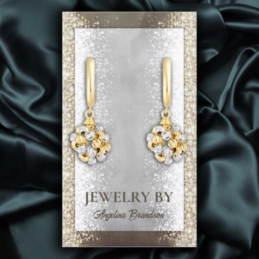 Shimmering Silver Gold Glitter Earring Display Visitekaartje