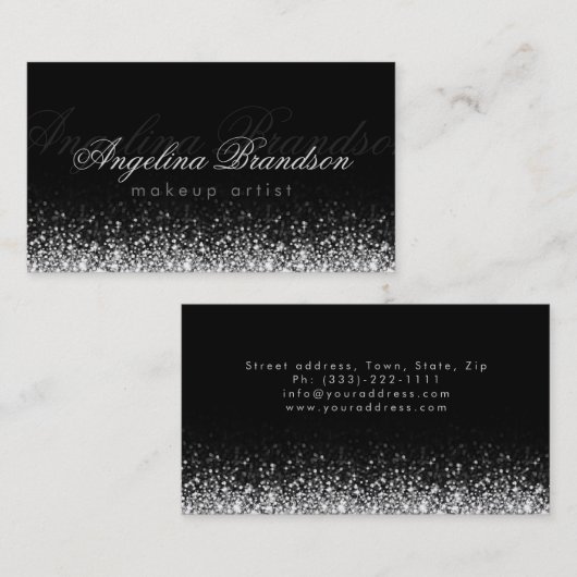 Shimmering Silver Light Make-up Damask Black Kaart Visitekaartje (Voorkant / Achterkant)