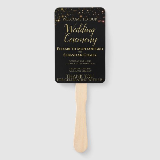 Shimmering Sparkles Bruiloft Fans met Programma Handwaaier (Voorkant)