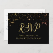 Shimmering Sparkles Gold & Black Wedding RSVP Briefkaart (Voorkant / Achterkant)