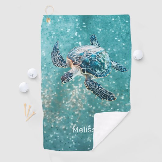 Shimmering Turquoise Sea Turtle | Coastal Golfhanddoek (Insitu)