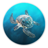 Shimmering Turquoise Sea Turtle | Coastal Keramische Knop (Voorkant)