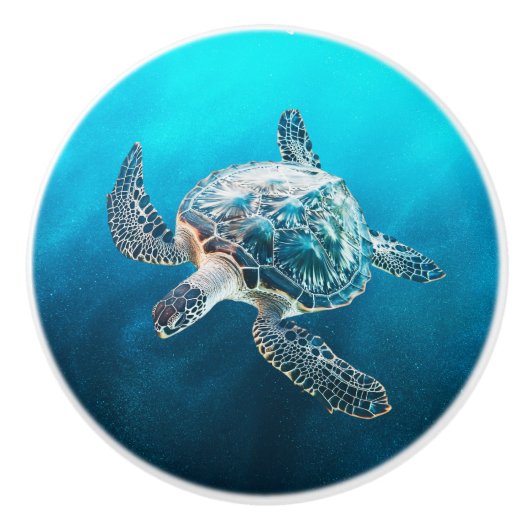 Shimmering Turquoise Sea Turtle | Coastal Keramische Knop (Voorkant)