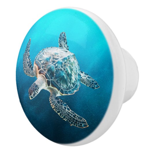 Shimmering Turquoise Sea Turtle | Coastal Keramische Knop (Rechts)