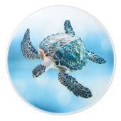 Shimmering Turquoise Sea Turtle | Coastal Keramische Knop (Voorkant)