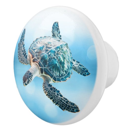 Shimmering Turquoise Sea Turtle | Coastal Keramische Knop (Rechts)