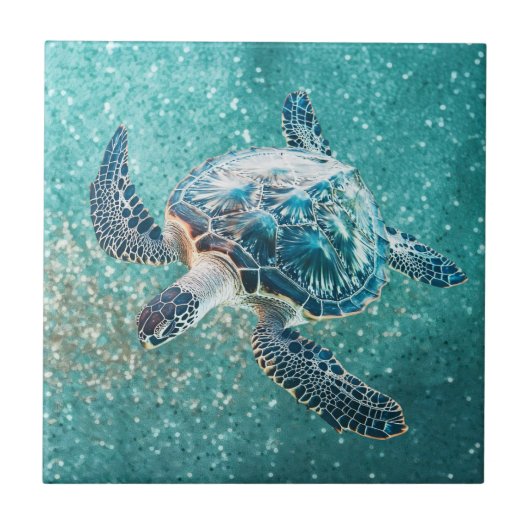 Shimmering Turquoise Sea Turtle | Coastal Tegeltje (Voorkant)