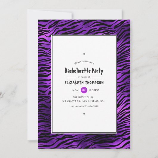 Shimmering Violet Tiger Stripes Bachelorette Party Kaart (Voorkant)