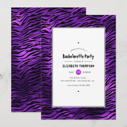 Shimmering Violet Tiger Stripes Bachelorette Party Kaart (Voorkant / Achterkant)
