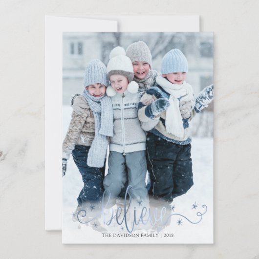Shimmering Winter Blue Believe Handgeschreven Scri Feestdagenkaart (Voorkant)