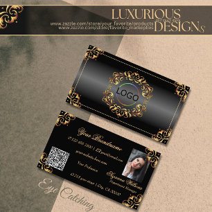 Shimmery Black Gold Decor Logo Foto en QR-code Visitekaartje