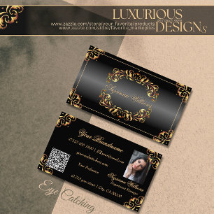 Shimmery Black Gold Decor met foto- en QR-code Visitekaartje