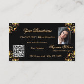 Shimmery Black Gold Decor Monogram Foto QR-code Visitekaartje (Achterkant)