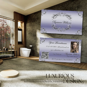 Shimmery Blauw Zilver Decor met Foto en QR Code Visitekaartje