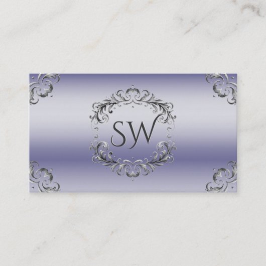 Shimmery Blauw Zilver Decor Monogram Foto QR Code Visitekaartje (Voorkant)