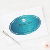 Shimmery Blauwgroen Logo Initialen Glitter Product Ovale Sticker (Envelop)