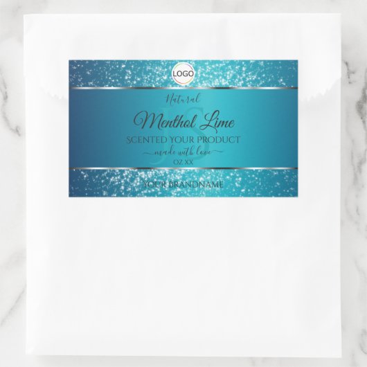 Shimmery Blauwgroen Logo Initialen Glitter Product Rechthoekige Sticker (Tas)