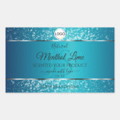 Shimmery Blauwgroen Logo Initialen Glitter Product Rechthoekige Sticker (Voorkant)