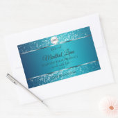 Shimmery Blauwgroen Logo Initialen Glitter Product Rechthoekige Sticker (Envelop)