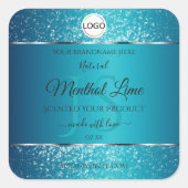 Shimmery Blauwgroen Logo Initialen Glitter Product Vierkante Sticker (Voorkant)