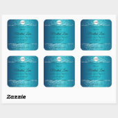Shimmery Blauwgroen Logo Initialen Glitter Product Vierkante Sticker (Vel)