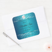 Shimmery Blauwgroen Logo Initialen Glitter Product Vierkante Sticker (Envelop)