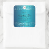 Shimmery Blauwgroen Logo Initialen Glitter Product Vierkante Sticker (Tas)