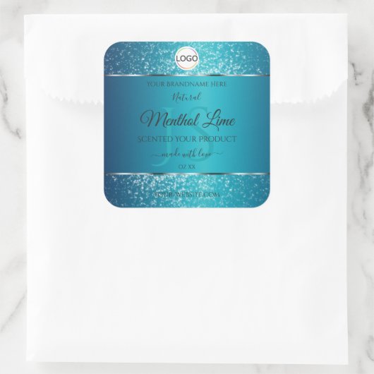Shimmery Blauwgroen Logo Initialen Glitter Product Vierkante Sticker (Tas)