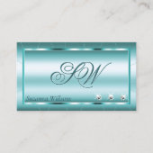 Shimmery Blauwgroen met diamanten en Monogram Eleg Visitekaartje (Voorkant)
