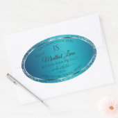 Shimmery Blauwgroen met Glitter Initialen Productl Ovale Sticker (Envelop)