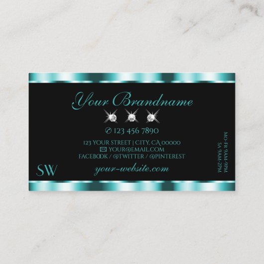 Shimmery Blauwgroen zwart mousserend Diamonds Mono Visitekaartje (Achterkant)