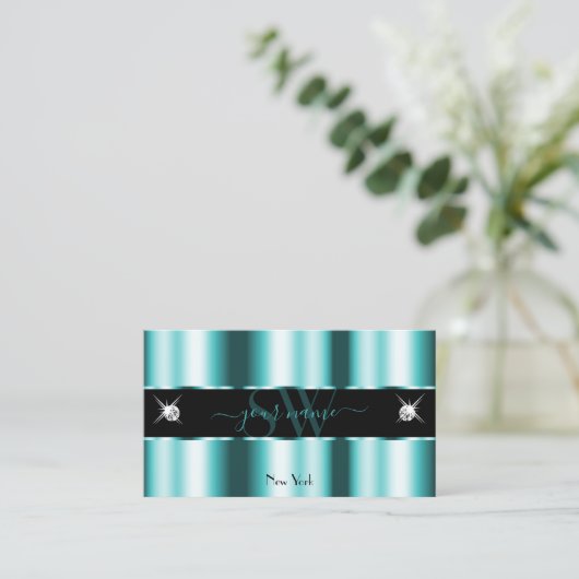 Shimmery Blauwgroen zwart mousserend Diamonds Mono Visitekaartje (Staand voorkant)