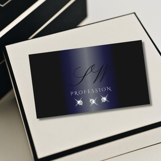 Shimmery Blue Black Sparking Diamonds Initialen Visitekaartje