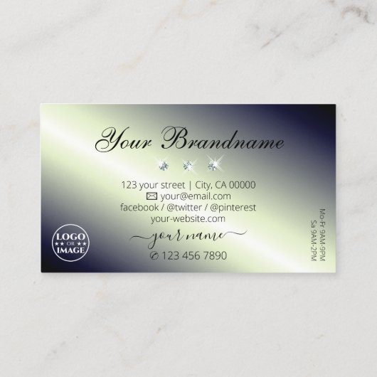 Shimmery Blue Black Sparking Diamonds met Logo Visitekaartje (Achterkant)
