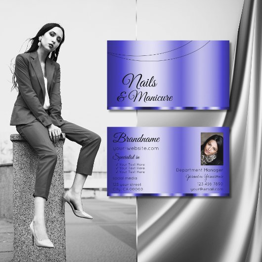 Shimmery Blue Glamoureus met Foto Modern Visitekaartje
