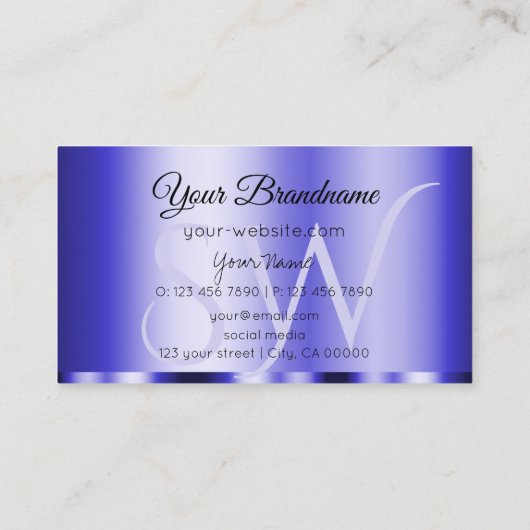 Shimmery Blue Glamoureus met Initialen Modern Visitekaartje (Achterkant)