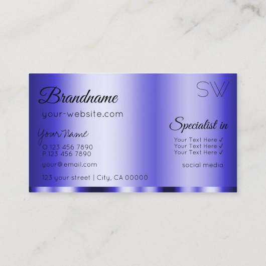 Shimmery Blue Glamoureus met Monogram Modern Visitekaartje (Achterkant)