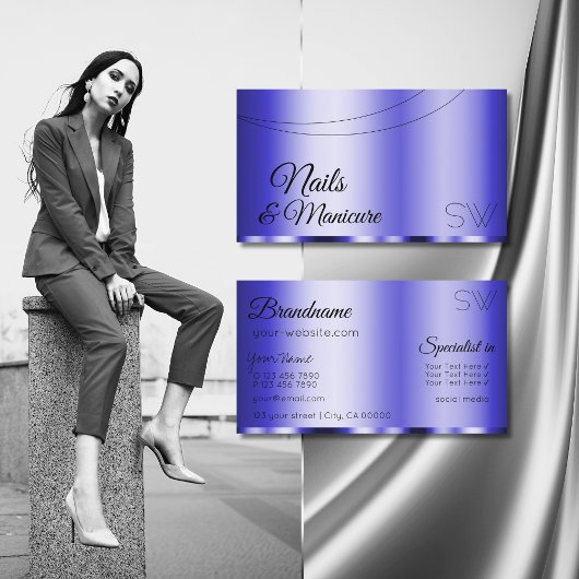 Shimmery Blue Glamoureus met Monogram Modern Visitekaartje