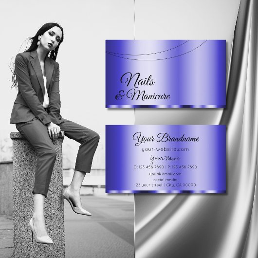 Shimmery Blue Glamoureus Modern en Eenvoudig Visitekaartje