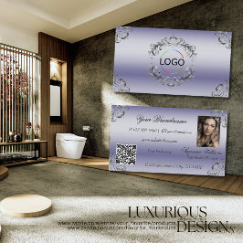 Shimmery Blue Silver Decor Logo Foto en QR-code Visitekaartje