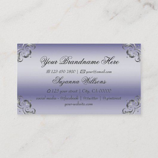 Shimmery Blue Silver Decor met Logo weelderige bus Visitekaartje (Achterkant)