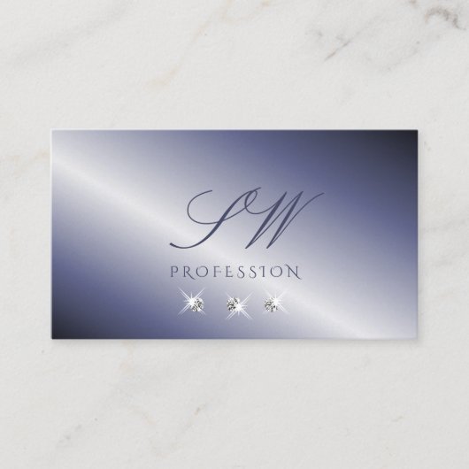 Shimmery Blue Silver Sparking Diamonds Monogram Visitekaartje (Voorkant)