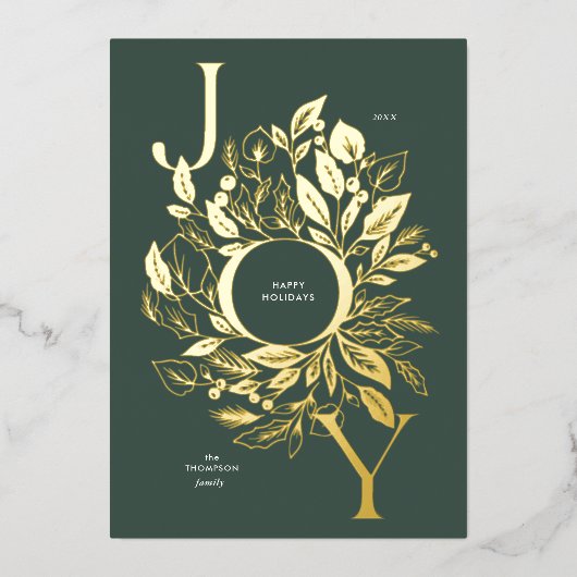 "Shimmery Botanical Joy" Goud Folie Kerstkaart Folie Feestdagenkaart (Voorkant)