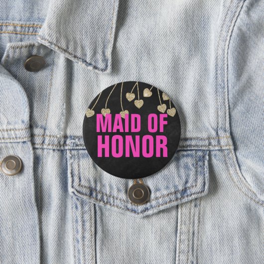 Shimmery Chic Maid of Honor Button Pin (In situ)