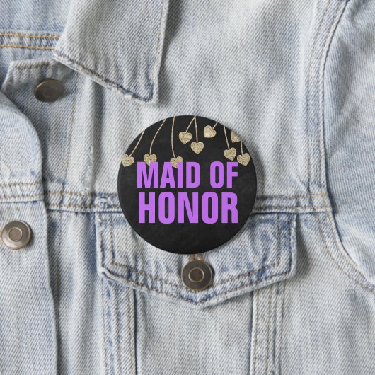 Shimmery Chic Maid of Honor Button Pin (paarse) (In situ)